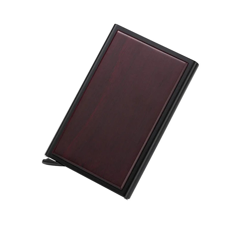 Portable Men's RFID Wallet Blocking Aluminum Card Holder with Wood Design Card Holders Pocket Porte Carte