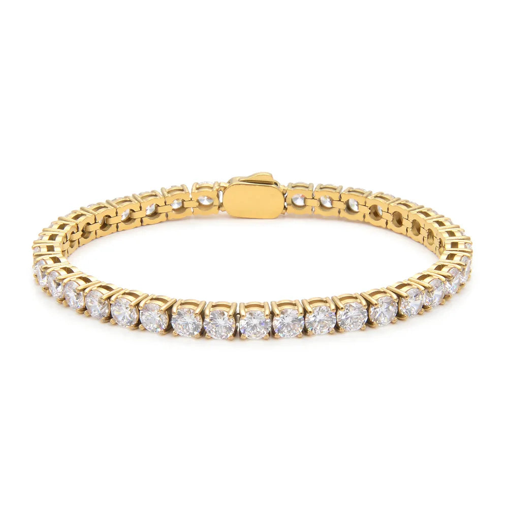 5MM Stocks Fashion 18K Gold Titanium Stainless Steel 1 Row Tennis Bracelet