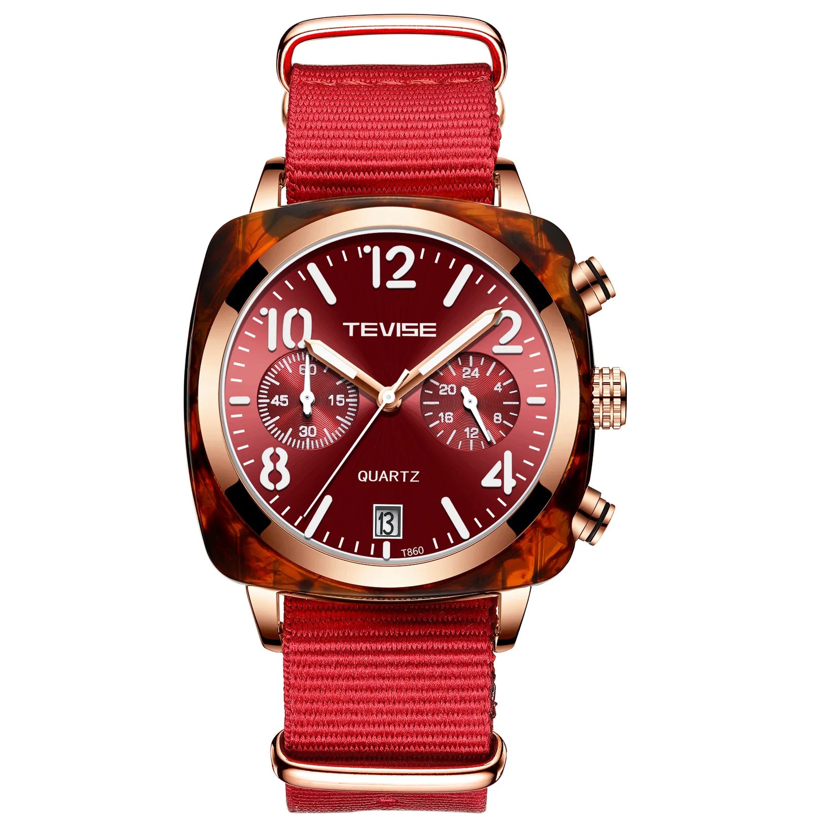 Luxury Men's QUARTZ Sport Watch Water Resistant Leather Band Glass Dial Window 22mm Width Customizable Features