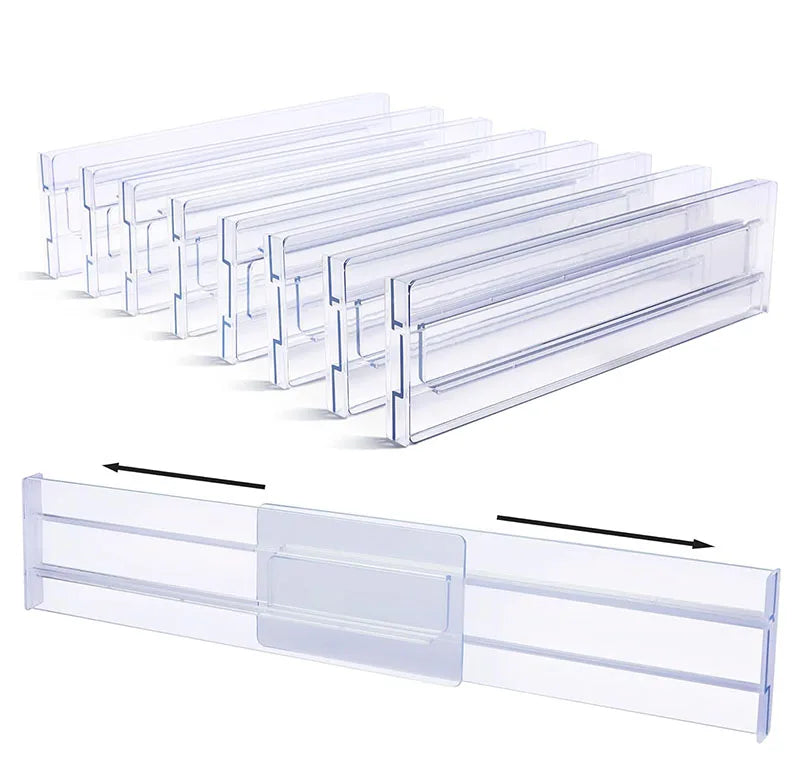 8 Pack Adjustable Drawer Dividers Set Clear Plastic Drawers Separators for Clothing