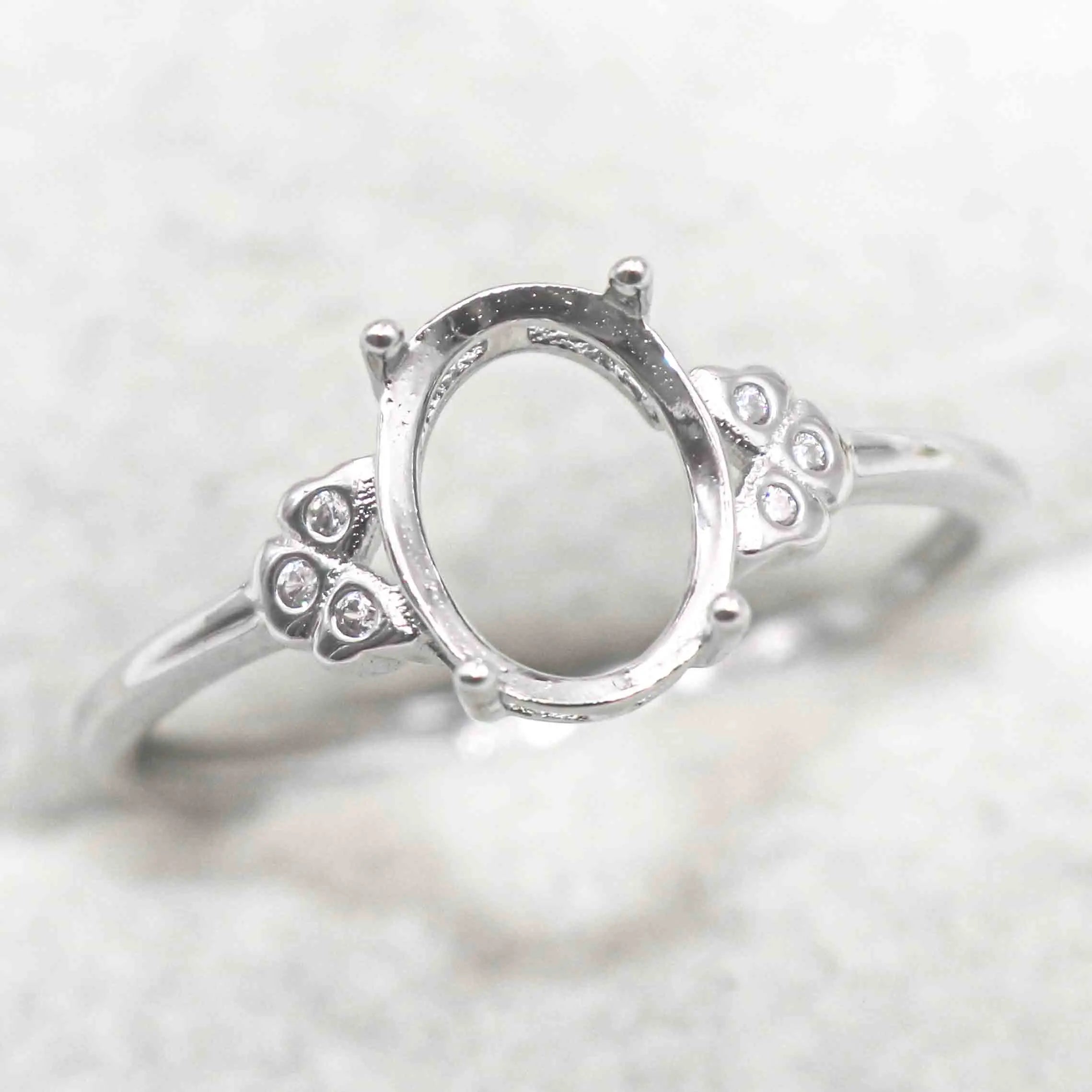 Sterling Silver 7*9mm Semi Mount Ring Frame Empty Blank Support Claw Setting S925 Base Holder Without Center Stone for DIY Inlay