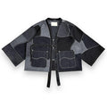 YSJY Wholesale Custom Colorblock Oversized Crop Robe Vintage Denim Jacket Halter Embroidered Loose Jeans Jacket for Men