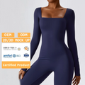 New Autumn Long Sleeve Sportswear Square Neck Design Slim Fit Yoga Bodysuit Workout Gym Clothes Women'S Exercise Yoga Jumpsuit