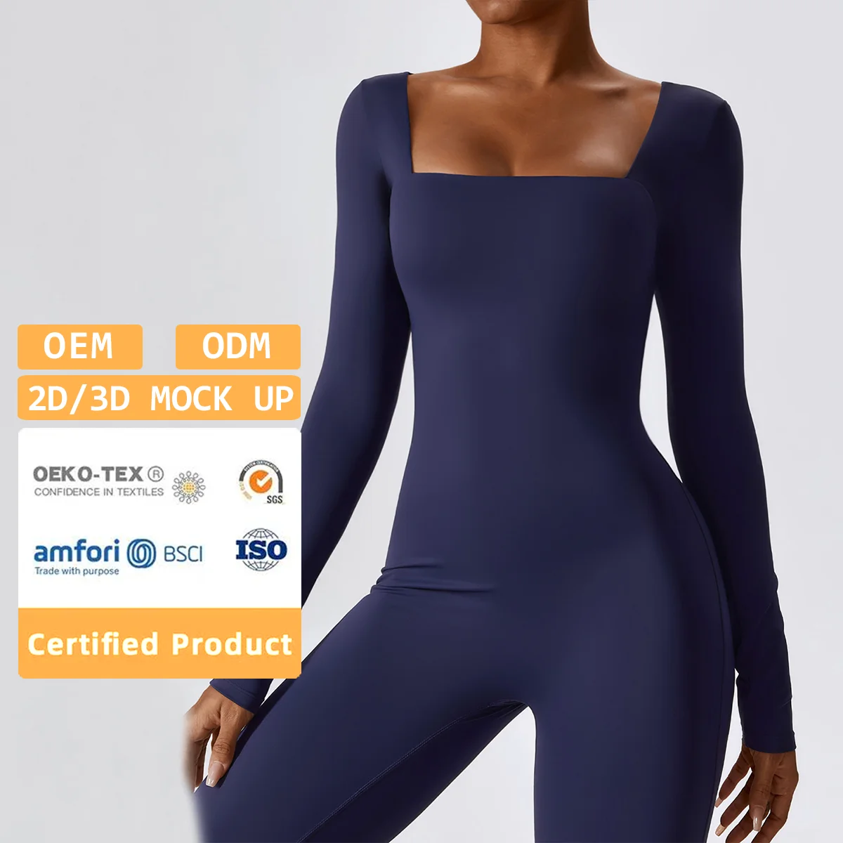 New Autumn Long Sleeve Sportswear Square Neck Design Slim Fit Yoga Bodysuit Workout Gym Clothes Women'S Exercise Yoga Jumpsuit