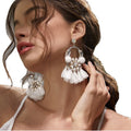 Handmade Bohemia Flower Crystal Drop Earrings for Women Hairball Thread Tassel Design Fashion Accessory