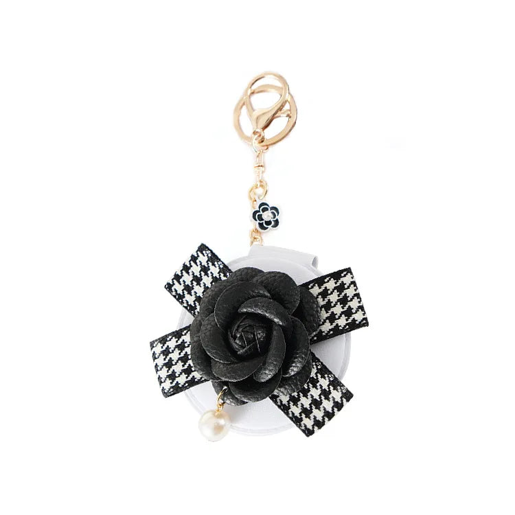 Personalized Portable Female Folding Mirror Key Ring Rhinestone Flower Round Makeup Mirror Keychain