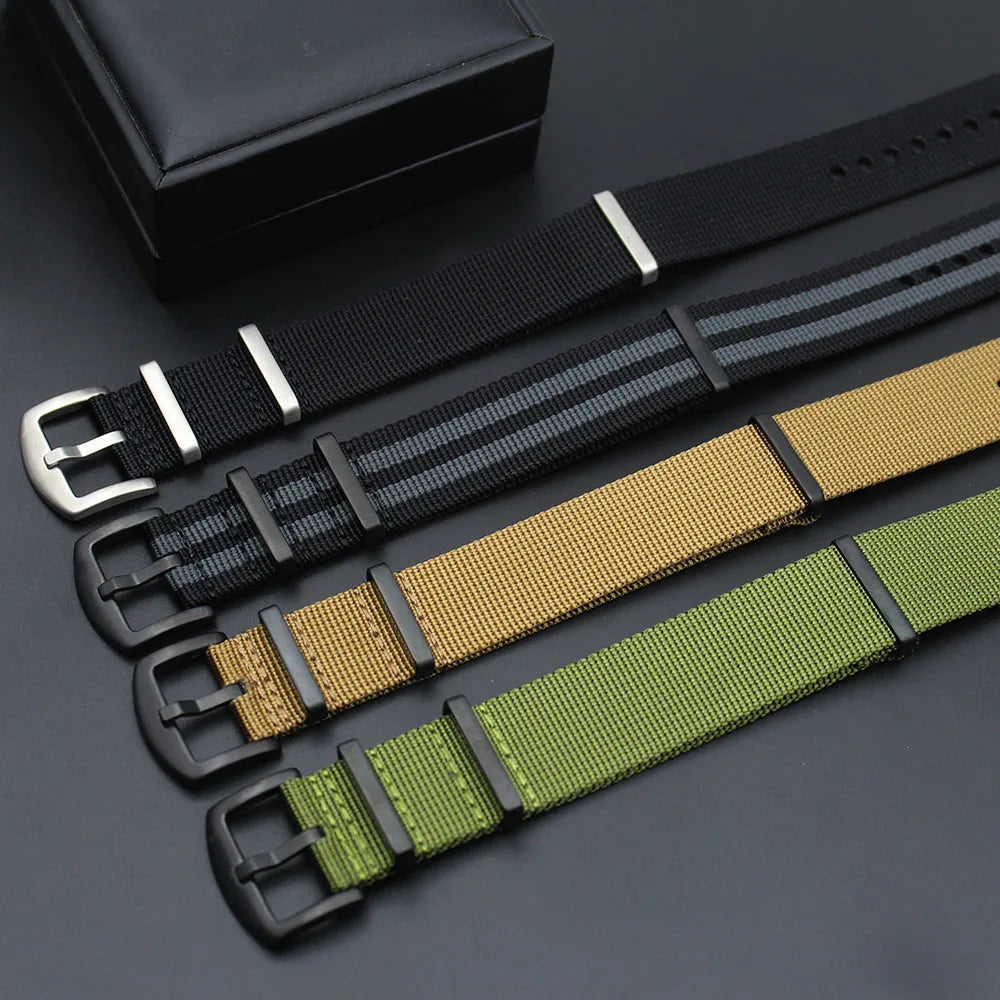 Hot Selling 1.5mm Thick Nylon PVD Black Brush Buckle Wave Pattern Fabric One Piece Watch Bands Fabric 24mm Watch Strap