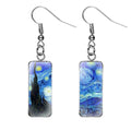 Hot Selling New Van Gogh Starry Sky square Pendant Earrings Fashion Creative Retro Gem Rectangular Earrings