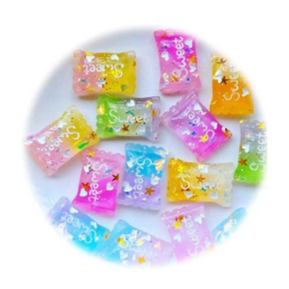 Kawaii Simulation Glitter Resin Sweet Candy Cabochon Flatback for Mobile Scrapbooking Craft Home DIY Decoration Favor