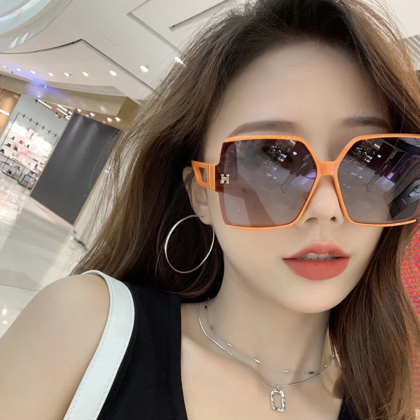 LiEr IF440GD 2022 Fashion Orange PC Frame Large Square Hollow Retro High Grade Sunglasses CE Certified UV400 Protection AC