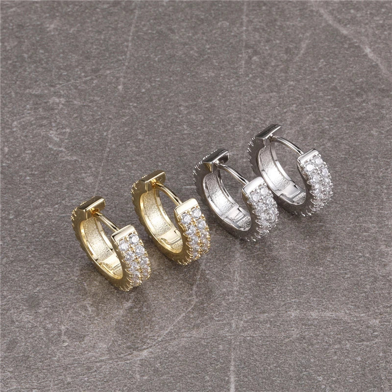 Hip Hop 2 Row Bling Micro Pave Iced Out CZ Stone Hoop Earring Copper Earrings for Women Men Jewelry Gift Wholesale 2022