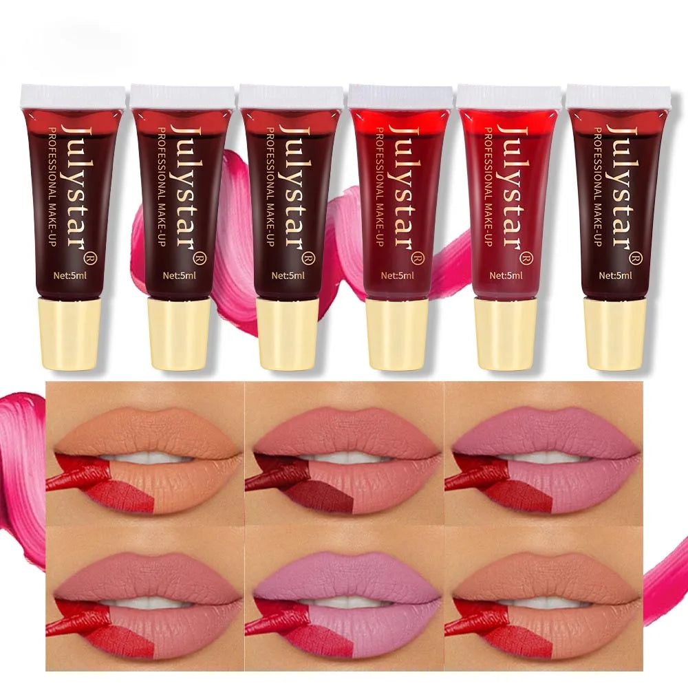 Julystar 6 Colors  Magic Color Matte Nude Natural Lip Gloss Long Lasting Nonstick Cup Tear Off Colored Lipstick SS