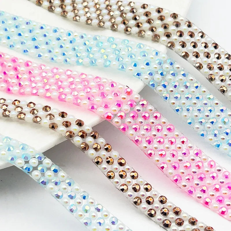 Colorful Resin Flatback Half Pearls Trim Iron on Clothing Iron on Rhinestone Dance Appliques