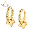 Ason Elegant New Arrival Gold Plated 18K Earrings Stainless Steel Jewelry Star Pendant Hoop Earrings