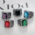 European American New 316 Stainless Steel Multicolor Stone Men's Ring Retro Tulip Pattern Punk Ring for Men