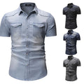 New Denim Shirt Mens Cotton Jeans Shirt Fashion Summer Men Slim Short Sleeve Cowboy Shirts Stylish Wash Slim Tops