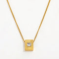 Fenny 18K Gold Plated Wholesale Permanent Versatile Rectangle Zircon Pendant Stainless Steel Necklace for Women