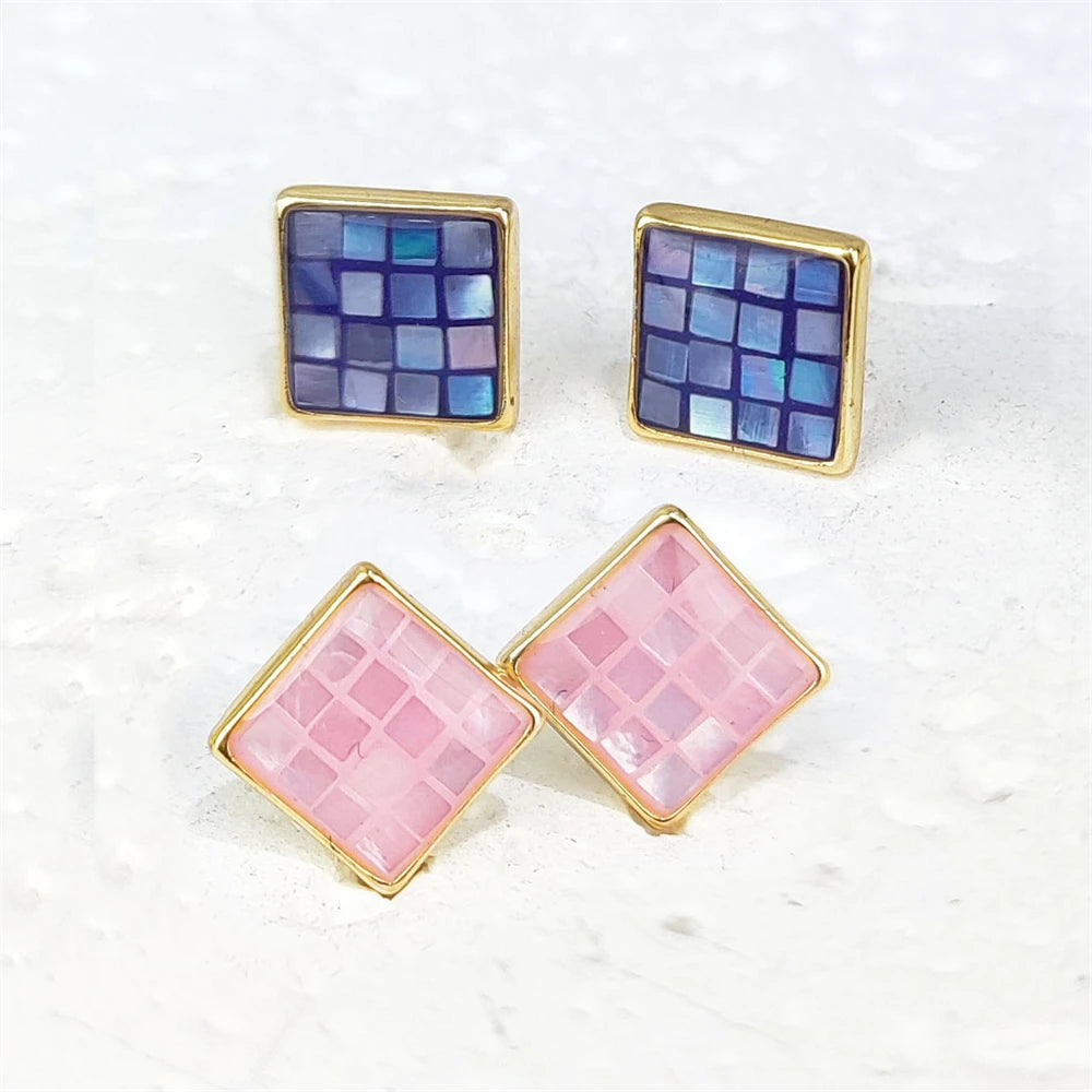 Wholesale Bulk S925 Sterling Silver Female Earrings Square Shape Mother of Pearl Jewelry Natural Seashell Women Stud Earrings