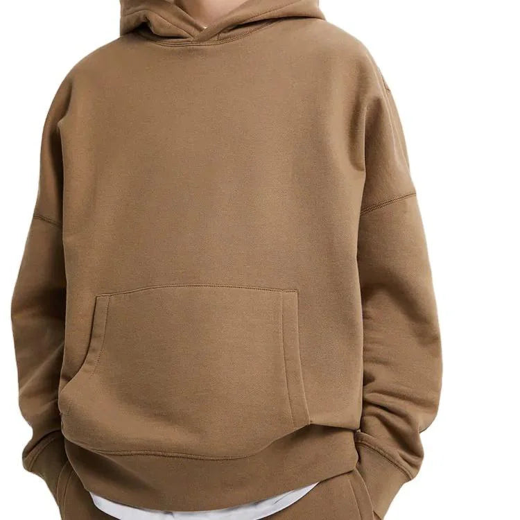 Fashionable Custom Suppliers Khaki Color Drop Shoulder Hoodies Cotton 100% Thick No String Plank Oversized Hoodies Men