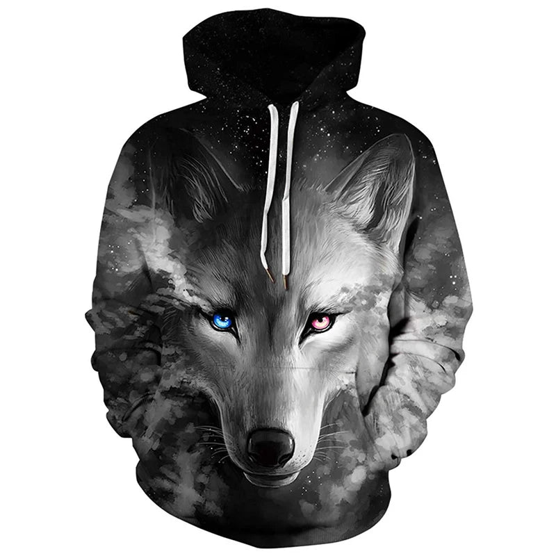 Fitspi Autumn Winter Men's 3d Animal Sweatshirts Women Hoodies Printed Wolf  Sublimation Hooded Stylish Top Plus Size