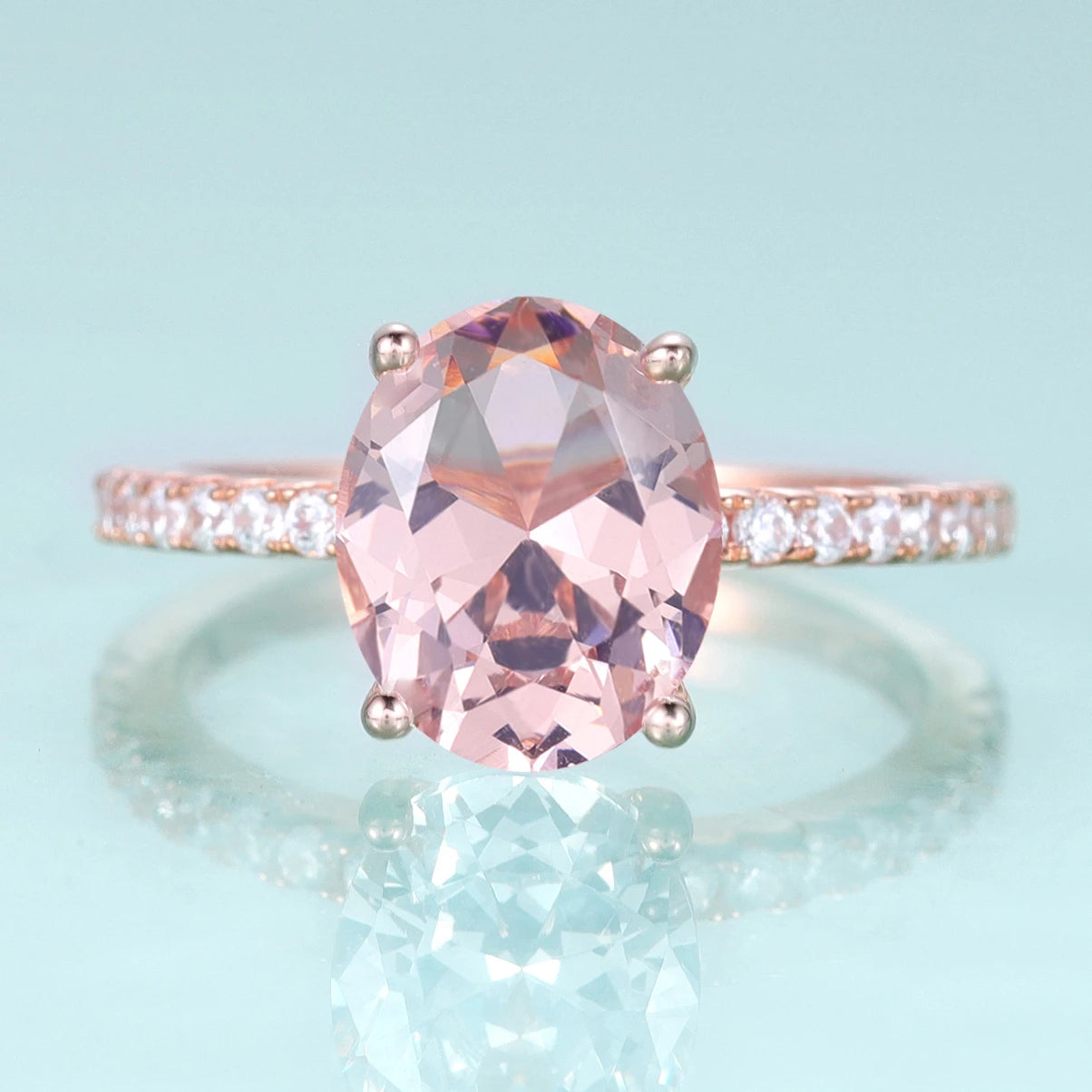 KH066 Abiding Fine Jewelry Oval 5x7mm Morganite Gemstone 925 Sterling Silver 4 Prong Setting Stone Engagement Ring