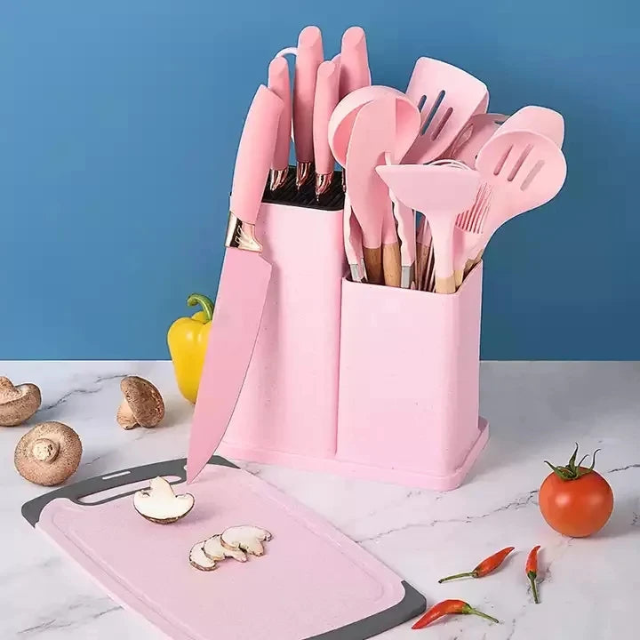 19 Pieces in 1 Set Food Grade Cooking Tools With Wooden Handles Silicone Kitchen Utensils Kitchen Accessories Kitchen Utensils