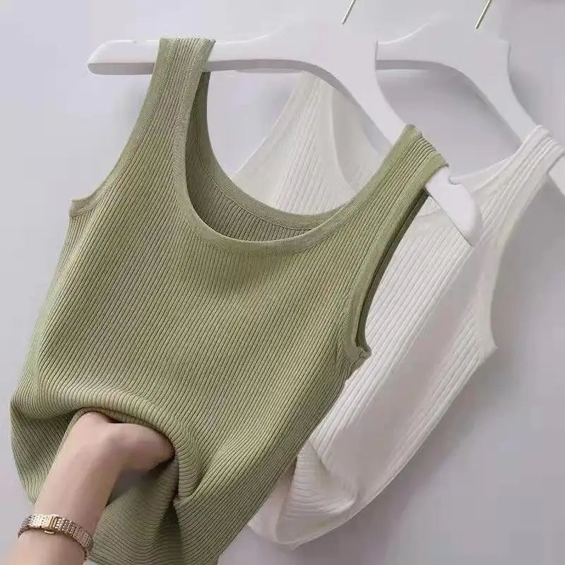 Women's Ribbed Knit Tank Top Sleeveless Scoop Neck Cami Soft Fabric Lightweight Layering Piece Top Casual Basic Camisole