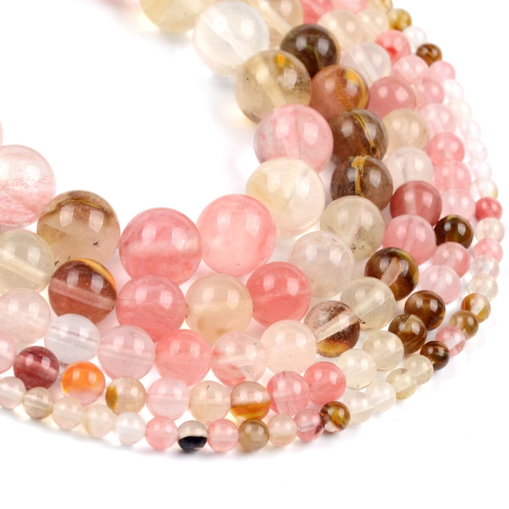 Natural Watermelon Quartz Crystal Stone Beads for Jewelry Making Round Loose Beads DIY Bracelet Necklace