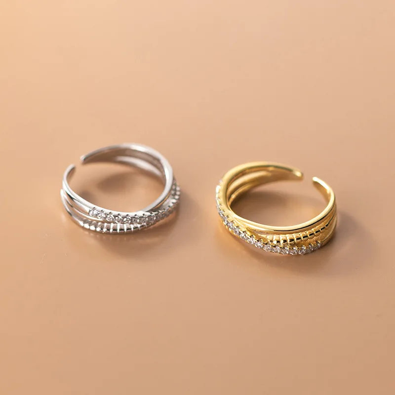 Wholesale 925 Sterling Silver Triple Tier Cross Open Finger Ring Luxury European Wedding Jewelry Zircon Fashionable for Parties