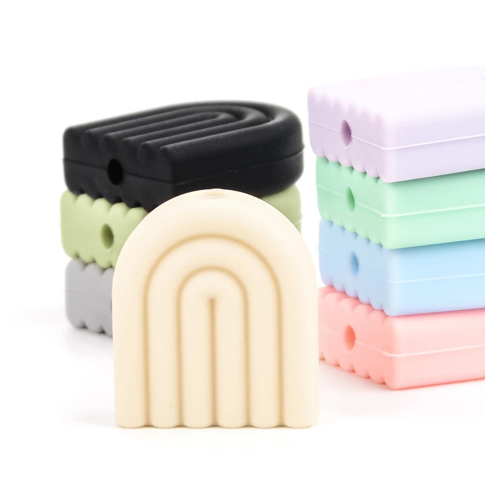 Borjay New Bulk Wholesale Bpa Free Food Grade Loose Silicone Rainbow Arch Beads for Pens Making Key Chains Pacifier