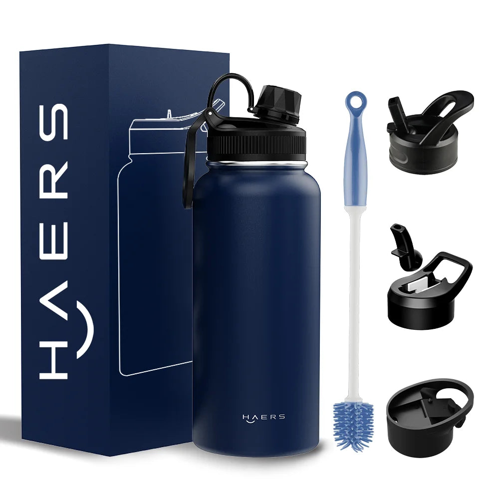 Custom Wide Mouth Double Wall Stainless Steel Thermos Flask 18 oz 32 oz Vacuum Insulated Leak-Proof Camping Travel Water Bottle