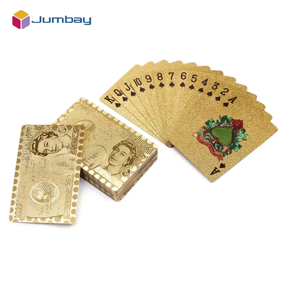 Custom Logo Luxury Metal PVC Waterproof 24K 999.9 Gold Foil Plated 100% Plastic Stamping Family Use Eco-Friendly Playing Cards