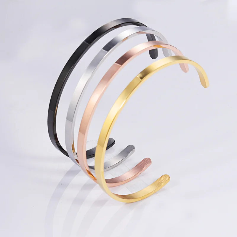 Custom Engravable Name Adjustable Personalized Stainless Steel C Shaped  Bracelets Bangles for Women Jewelry