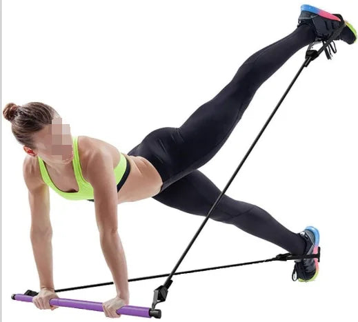 Portable Yoga Indoor Fitness Exercise Pilates Stick Multifunctional Pilates Stick Bar with Resistance Band
