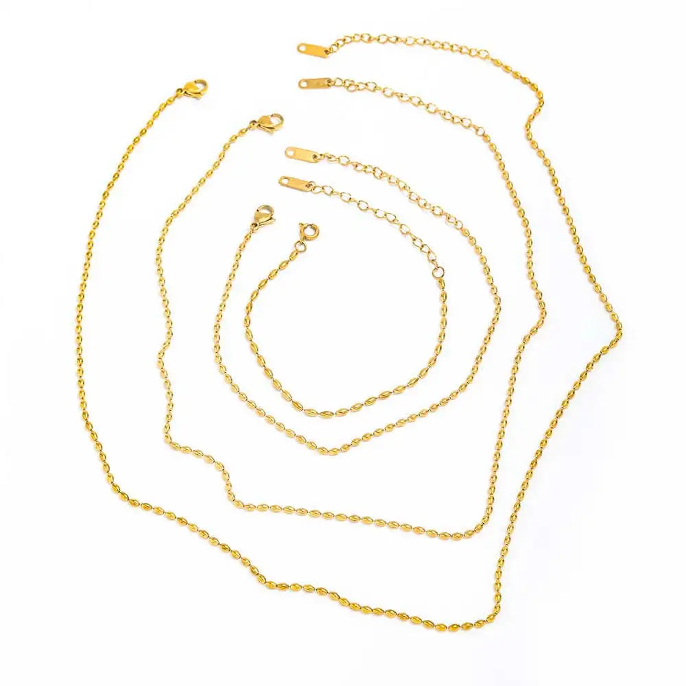 Fenny 18K Gold Plated Wholesale Tarnish Free Dainty Simple Permanent Rice Beads String Chain Stainless Steel Necklace for Women