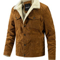 Men's Winter Jacket Retro Corduroy Sherpa Collar Button Outwear Warm Trench Coat Fleece Lining Casual Long Clothing Canvas