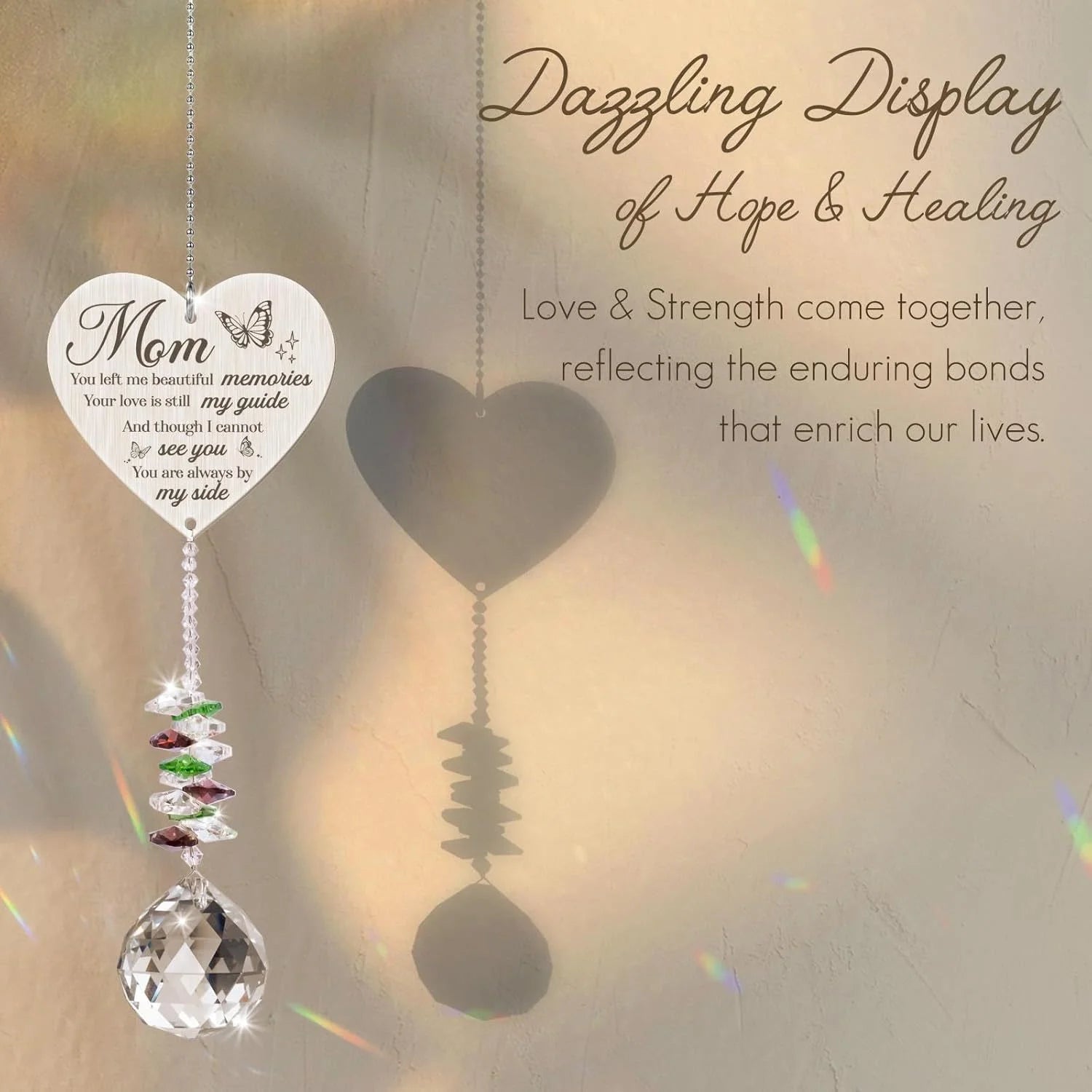 Memory Crystal SunCatcher Engraved Glass Trophy Laser Love Decor Window Hanging Crystals Sympathy Gift for Loss Mother Rainbow