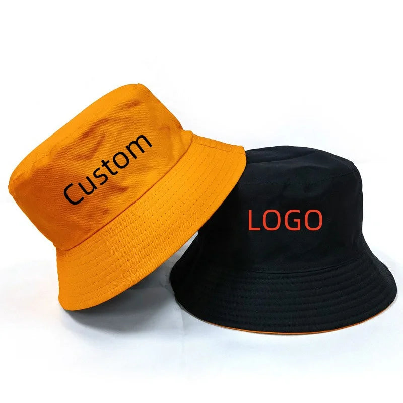 Wholesale Custom Double Sided Reversible Cotton Bucket Hats Embroidery Printed Logo Outdoor Caps