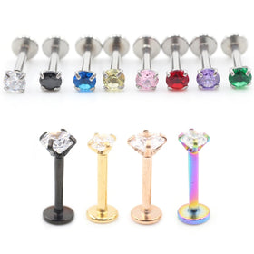 Alisouy Children's Stainless Steel Labret Lip Ring Zircon Crystal Internally Threaded 16G Ear Stud Cartilage Tragus Helix