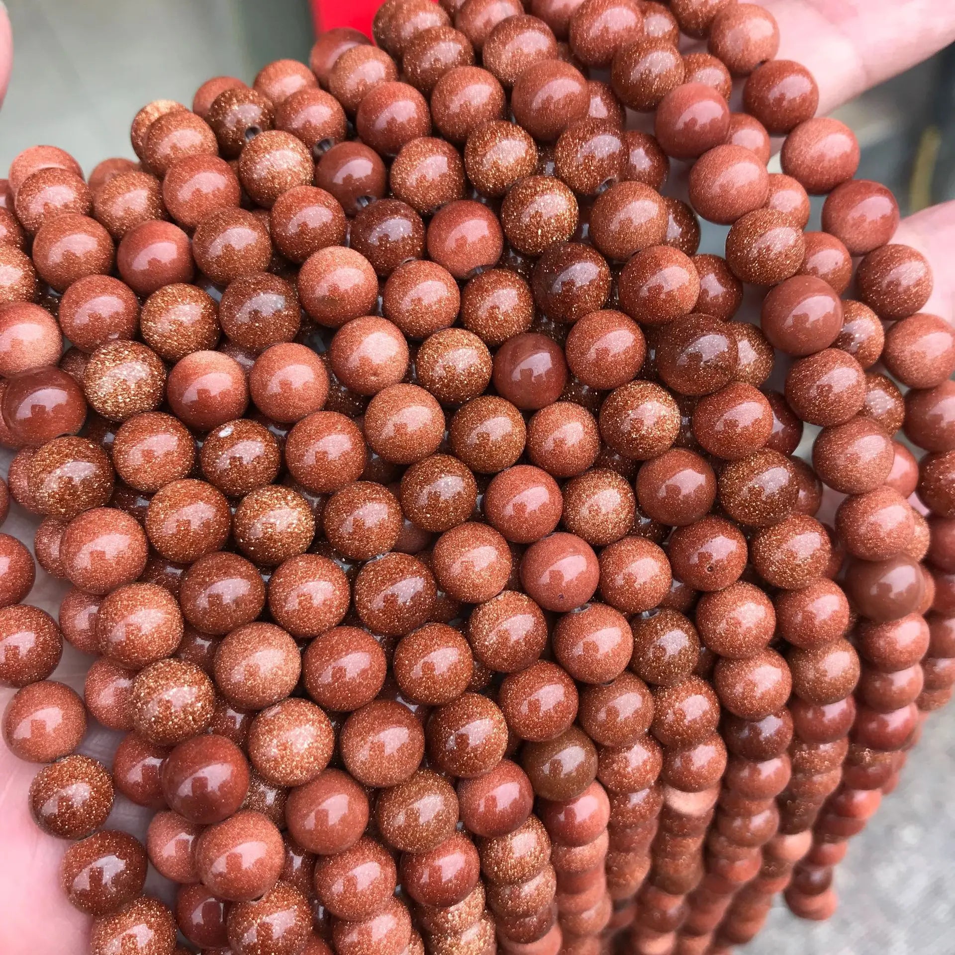 Bestonr Latest Design Round Stones Loose Natural 4mm Gold Sand Beads Blue Sand Beads for Necklace Jewelry Making