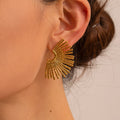 J&D 18k Gold PVD Plating Stainless Steel Hollow Gold  Two Tone Silver Hammered Texture Fan Shape Earrings