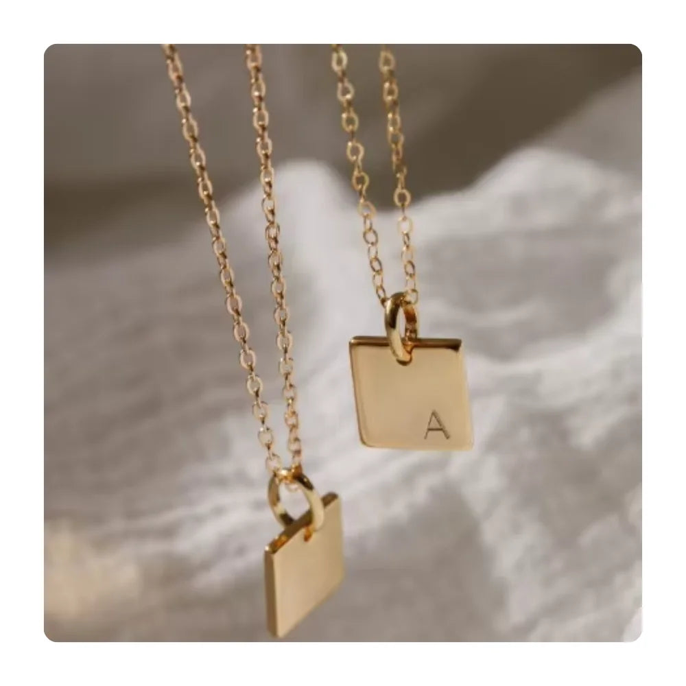 Geometric Square Dainty Minimalist Simple Collares De Mujer Elegantes Letter Necklace Gold Fashion with Initials for Women 18k