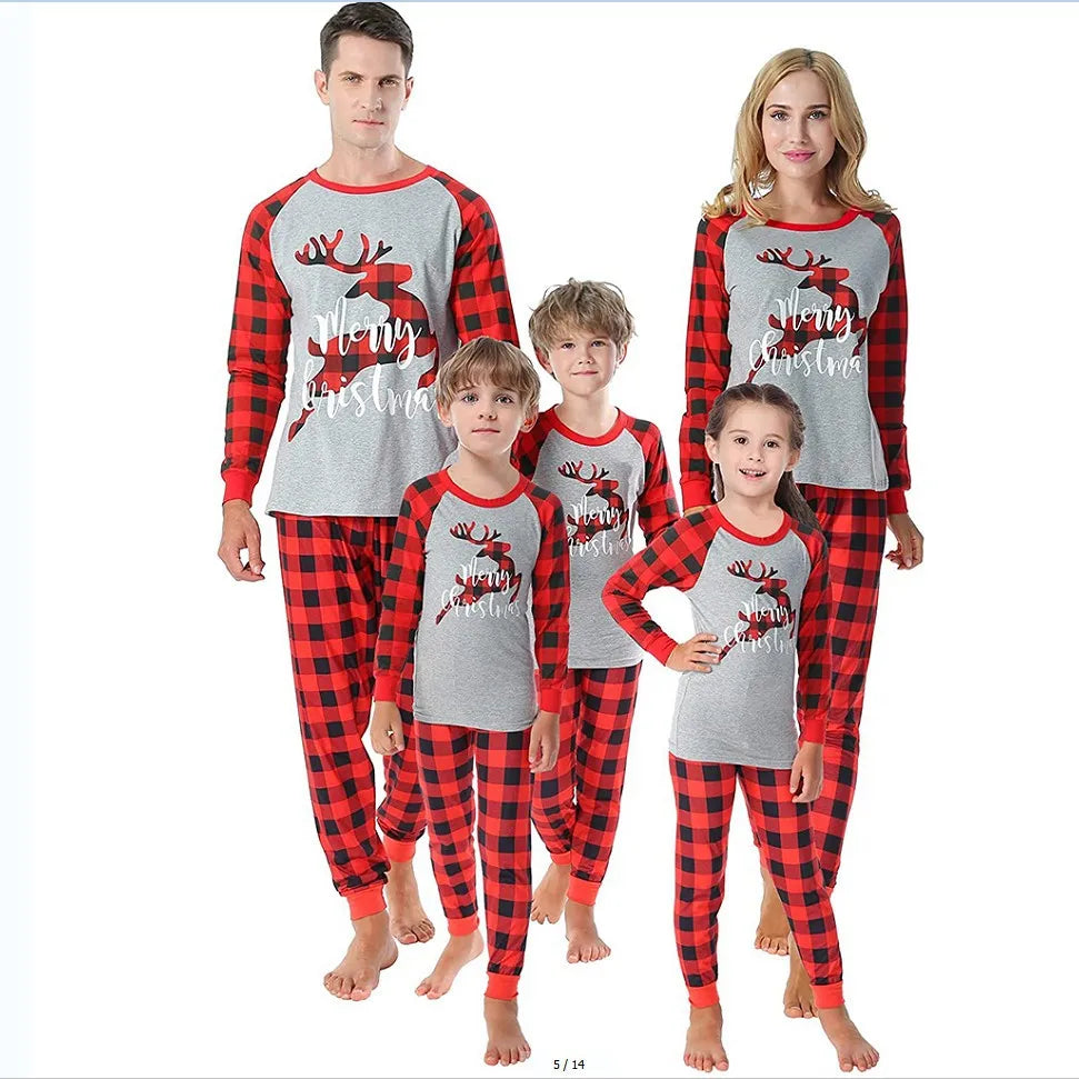 New Style Cheap Plus Size Thermal Jersey Plaid Family Christmas Pajamas Sets Embossed