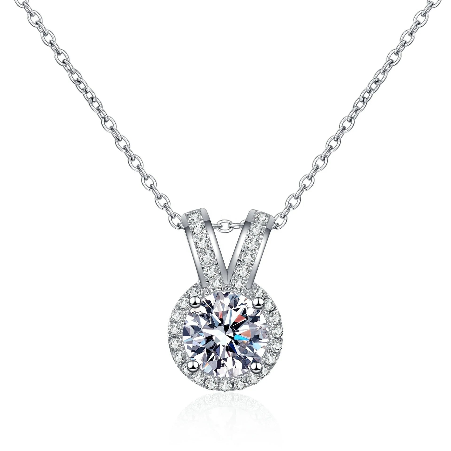 Factory Wholesale 925 Sterling Silver Classic Shiny Lab Grown Moissanite Pendant Necklace for Women