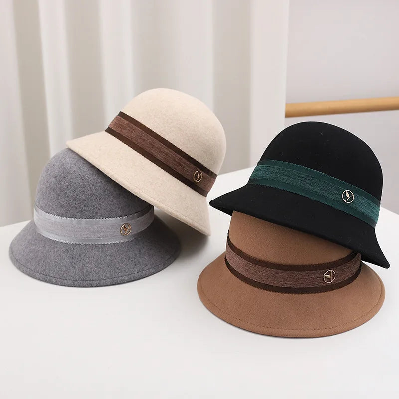 Herben Style Fashion Women Autumn Winter Outdoor Street Wool Felt Cloche Hat