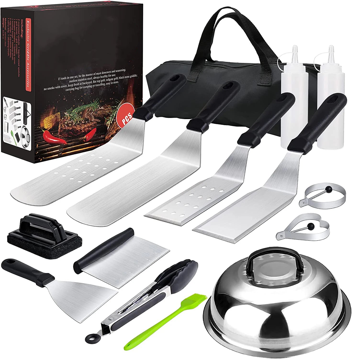 Flat Top Griddle Accessories Kit Outdoor Teppanyaki Bbq Cooking Camping 20Pcs Griddle Accessories Set Carry Bag