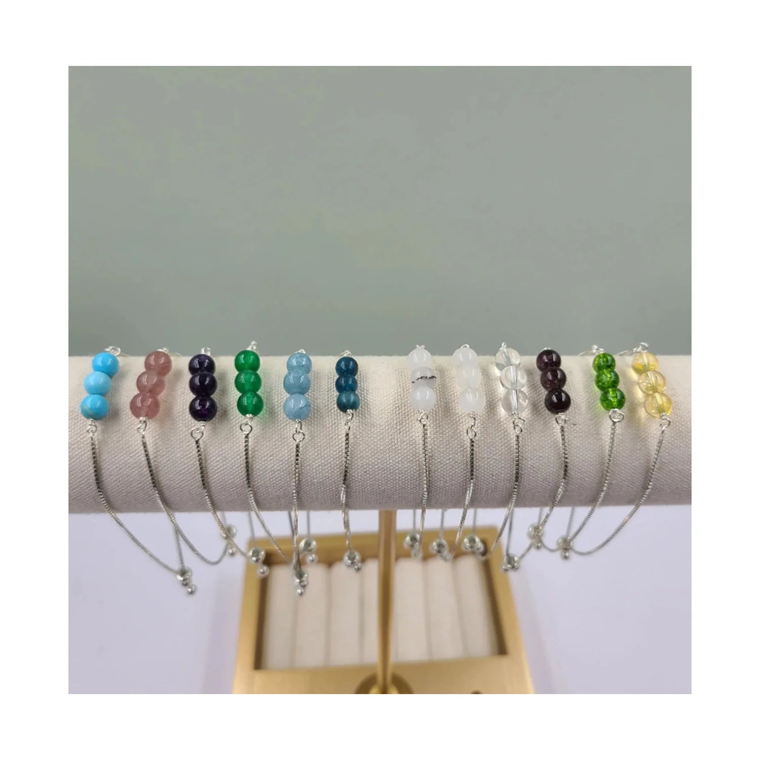 925 Sterling Silver Handmade Jewelry  Adjustable Gemstone Crystal Beaded Bracelet