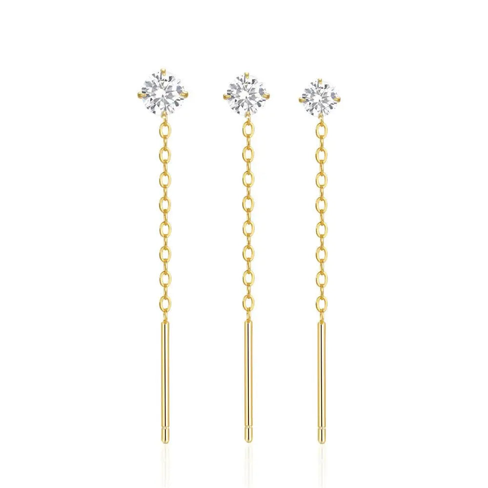 Dainty Luxury Jewelry 18K Gold S925 Sterling Silver Diamond Long Tassel Chain Earrings Set for Girls