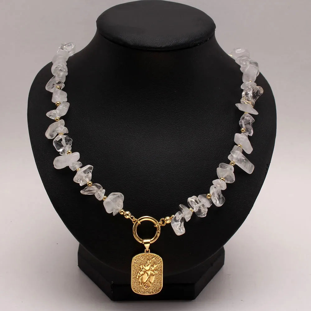Wholesale Fashion Natural Stone Beaded Necklace Knight/Cross Pendant Necklace With CZ Diamond Necklace for Woman/Man Jewelry