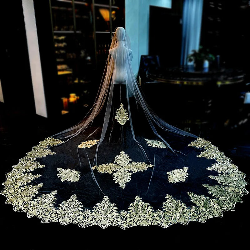 LUOXIN Champagne Lace Wedding Veil Soft Tulle Bridal Veil Wedding Accessories Veils